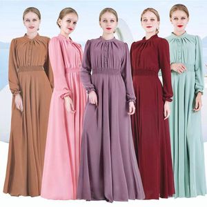 Casual Dresses Woman Dress High-End Chiffon Large Swing Solid Color Long Sleeve Elastic midja Kvinnor Dubai Turkiet
