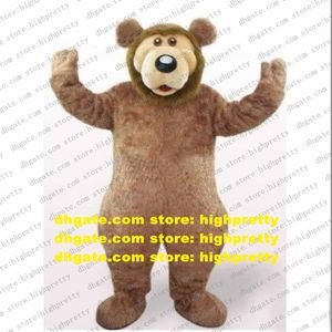 Cute Brown Bear Mascot Costume Mascotte Ursus Arctos With Small Ears Green Bushy Beard Large Chubby Body Adult No.833