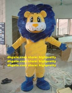 Raffreddare giallo leone costume della mascotte mascotte leone simba simbalion con guance bianche capelli blu naso giallo adulto n.2784