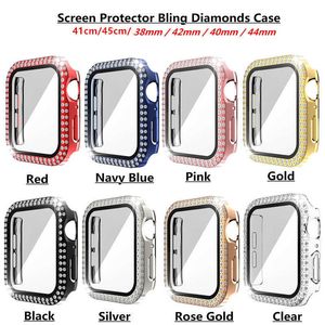 Diamond schermbeschermer Watch Case voor Apple Iwatch 45 mm 44 mm 42 mm 41 mm 40 mm 38 mm Bling Crystal Volledige hoes Beschermingskisten PC Bumper met