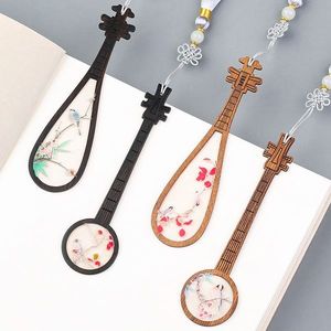 China style souvenir Custom engraved logo classical Chinese style wooden painted musical instrument bookmark gift box high end delicate Palace