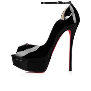 High Heel Sandals Shoes Evening Dress Sandals Women's Red Soles Luxury Round Chick Alta 150mm Summer Thick Fish Mouth Ankle Strap Patent Leather 35-43 Paris