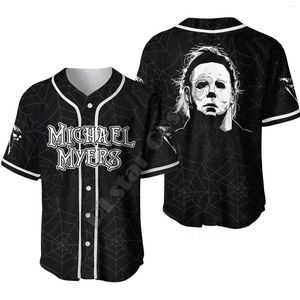 Männer Casual Shirts Halloween Cosplay Michael Myers Horror Terror Film Charakter 3DPrint Lustige Sommer Baseball Jersey Kurze Ärmel A