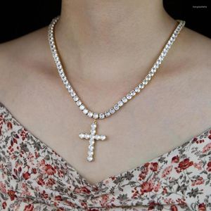 Kedjor anlände Big Cross Charm Pendant -halsband med guld silverfärg för kvinnor som bling tenniskedjan kristall choker smycken