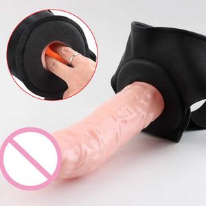 Massager Vibrator Cock Wearable Realistische Strap on Dildo slipjes Penis Extension Sleeve Harness Hollow Dildos Adult Erotische film Sex Toys For Men
