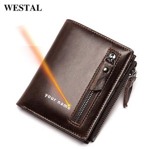 Westal Engragring Men's Men's Wallet Подлинный кожаный кошелек для мужчин Слим кошельки для монеты мужчина кошельки кожа мужских карт 604222n