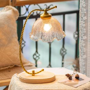 Table Lamps Wood Glass For Bedroom Bedside Led Desk Lamp Living Room Stand Light Fixtures Girls Night Lights Home Art Decor