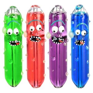 Colorful PickleS CucumberS Style Freezable Pipes Liquid Filled Pyrex Thick Glass Smoking Tube Portable Dry Herb Tobacco Hand Cigarette Holder Oil Rigs Filter Bong