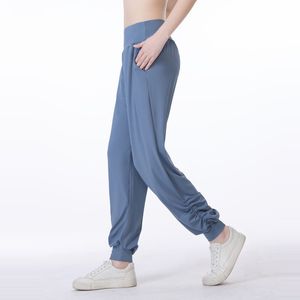 LL Frauen Jogging Yoga Lose Taschen Jogger Weiche Hohe Taille Hüfte Lift Elastische Casual Hosen Kordelzug Beine Jogginghose