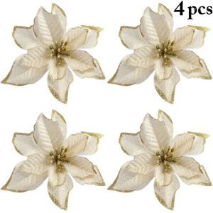 Dekoracje świąteczne 4PCS sztuczne kwiaty do dekoracji imprezowej Glitter Poinsettia Fake DIY Tree Flower Silk