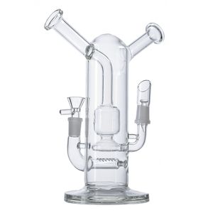 Double Sidecar Neck Bong in vetro Inline Perc Narghilè Paraspruzzi Sia per erbe che per concentrati Tubi d'acqua 14,5 mm Maschio Giunto femmina WP2285