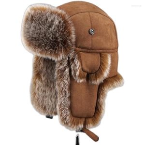 Boinas masculinas unissex inverno quente chapéus de bombardeiro sólido fofo foux peles chapéu bonnet russo Ushanka chapéu com aba de orelha