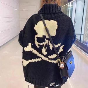 Women's Sweaters Halloween Ripped Sweater Skull Print Long Sleeve O-neck Knitted Pullover Autumn Ladies Loose Casual Oversized