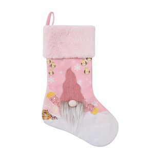 Weihnachten dekorieren Ornament Socken Süßigkeiten Taschen Home Party Dekorationen Rosa mit Lampe Weihnachtsbaum Anhänger Lumineszenz Rudolph Geschenktüte Festival RRE15276