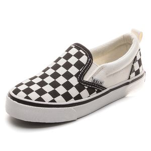 Spring Autumn Children Sneakers Black and White Plaid Canvas Shoes Boys Girls Checkerboard One-step Pedal Shoes