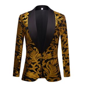 Men's Velvet Embroidery Sequins Suit Jacket Groom Wedding Blazer Formal Tuxedo Male Singer Host Stage Coat Shawl Lapel Royal