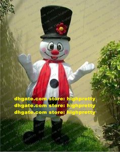 Funny White Snowman Snow Man Mascot Costume Mascotte Adult With Large Black Hat Big Red Nose Smiling Face No.1777