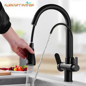 Kitchen Faucets ALENARTWATER Kitchen Pure Water Sink Faucet 360 Rotation Filter Tap Outlet Spout Pull Out Mixer Taps Torneira 221021