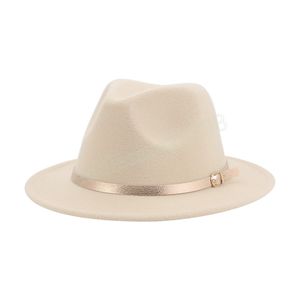 Kadınlar için Şapkalar Fedora Kapakları Düz ​​Renk Panama Sonbahar Kış Kadın Geniş Kötü Şapka Khaki Siyah Kuşak Bant Kapağı