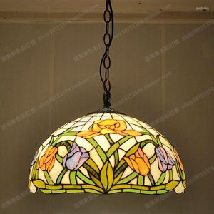 Pendelleuchten 40 cm American Tulip Antique Cafe Farbglas Kronleuchter Tiffany Beleuchtungskörper Küchentisch Restaurant