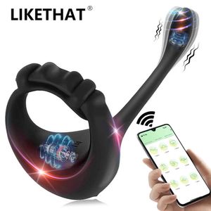 男性用の美容アイテムセクシーなおもちゃコックリングBluetooth Penis Ring Vibrator Butt Plug Testicle Massager App Remot Adult Goods Masturbator