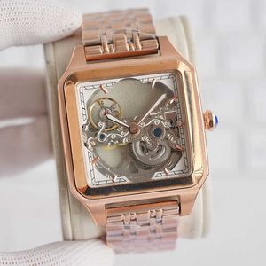 손목 시계 남성 시계 자동 기계식 시계 스테인 스틸 스트랩 사파이어 손목 시계 방수 방수 Montre De Luxe Wristwatch 직사각형 다이얼 Hollowiyk8