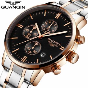 Relogio Masculino Guanqin Mens Watches Top Brand Luxury rostfritt stål kvartsvakt Män Sport Chronograph Luminous Wrist Watch2539