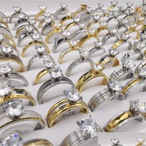 Band Rings 50Pcs / Pack Rose Gold Sier Crystal Stone Engagement Ring Fashion Cubic Zirconia Womens Jewelry Drop Delivery 2022 Dhdgm