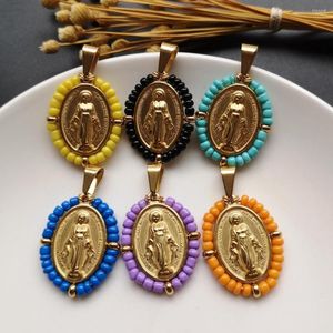 Pendant Necklaces 10pcs/lot 24x29mm Mixed Colors Stainless Steel Lady Of Grace Virgin Mary & Charms For Necklace Gift Women