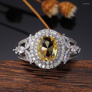 Eheringe YOUHAOCC Hohler gelber Diamant voller Satz Zirkon Ring Mode Damen Verlobung Abendessen Brautschmuck