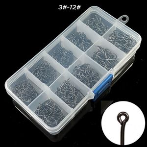 10 Sizes Mixed 3#-12# Black Ise Hook High Carbon Steel Barbed Hooks Fishhooks Asian Carp Fishing Gear 500 Pieces / 1 Box WH-30