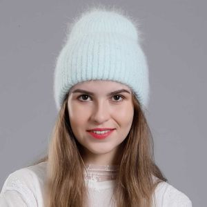 Beanie/Skull Caps CNTANG 2022 Winter Hat Fashion Real Rabbit Fur Hats For Women Warm Skullies Beanies With Sequins High Flanging Knitted Caps T221020