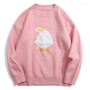 Men's Sweaters Men's 2022 Streetwear Harajuku Cartoon Duck Pattern Knitted Loose Jumpers Fashion Casual Winter Sweater Pullover Men