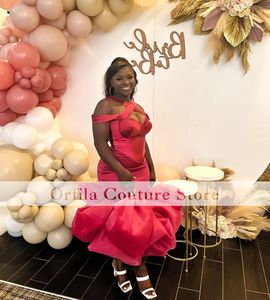 Röd sjöjungfrun prom klänningar halter hals aso ebi cocktail party klänning te längd formella festklänningar för svarta flickor