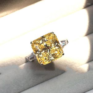 Cluster Rings Exquisite Big Bling Yellow Zircon Silver Women's Wedding Engagement Fashion Jewelry Year 2022 Ring Diamond For Women