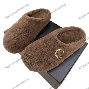 22ss Womens F/w Wool Scuffs Slipper Flat Heels Indoor Mule Warm Comfy Slip On Slides Retro Brown Flip Flops Loafers France Designer Metal Letter Outdoor Casual Shoes