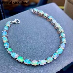 سلسلة 925 Sterling Silver Natural Opal Simple Bracelet Colorful Stone Women's Fine Wedding Jewelry 24 PC 4x6mm 221020