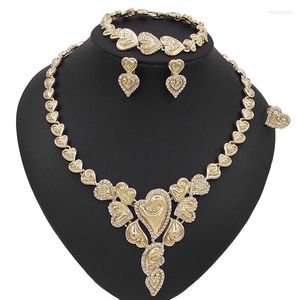 Necklace Earrings Set & Yulaili Women Design Heart Shape Crystal Bracelet Ring Nigerian Bridal Wedding Jewellery