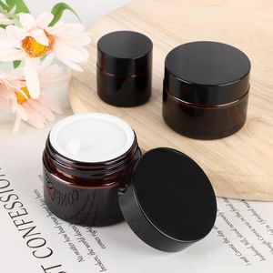 Storage Bottles 1PC 5ML-500ML Dark Brown Glass Refillable Bottle Travel Face Cream Jar Cosmetic Box Thermostability Empty Tight Waist