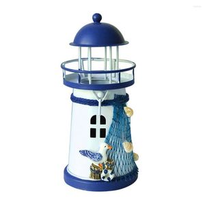 Titulares de vela 3 Suporte de portador Mediterrâneo Candlestick Azul Branco Decoração de mesa de mesa e biscoitos