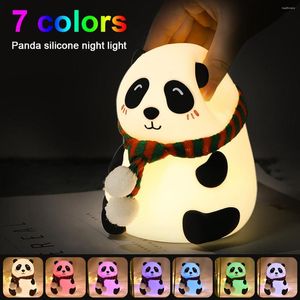 Nattlampor Solar LED Light Panda w/7 Färgbyte Tabell 1200mAh USB uppladdningsbar silikonlampa Touch Control