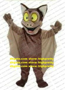 Divertente pipistrello marrone BugBat Costume mascotte Taglia per adulti con grandi orecchie marroni bianche triangolari Grandi occhi gialli luminosi Sorriso n. 6529