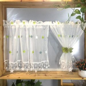 Gardin 1 PC Rod Pocket Sheer Tier Valance for Kitchen Badrumsk￥p Cafe Green Star Embroidery Lace Bottom Drapes M065C