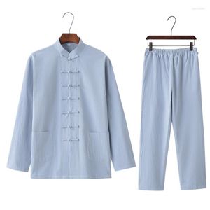 Men's Tracksuits Cotton Tang Suit Spring Autumn Autumn's Hanfu chinês de fantasia antigo Serviço de roupas de cama de linho roupas domésticas