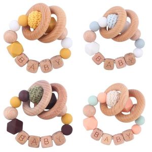 Pacifier Holders Baby Clips Wooden Alphabet Diy Name Soothing Silicone Beads Teether Bracelet Toy E2431