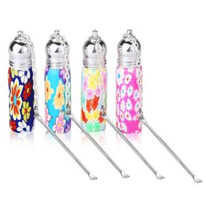 Smoking Colorful Snuff Snorter Sniffer Powder Glass Bottle Pill Box Container Herb Storage Seal Store Multiple Use Metal Spoon Shovel Portable Spoon