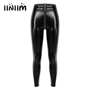 Leggings da donna Womens Zipper con apertura sul cavallo Pantaloni skinny da motociclista in pelle verniciata Rave Festival Clubwear Leggings lucidi Pantaloni slim fit T221020