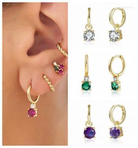 Hoop￶rh￤ngen 925 Sterling Silver Ear Needle Ins Light Luxury Huggie Crystals Zircon Piercing Earring for Girls Jewelry Gift