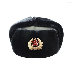 Berets Hat Russian Army Military Hats Pilot Polyester 2022 Winter For Men Snow Skiing Cap With Earmuffs 55-60Cm Accessory