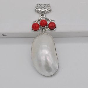 Pendant Necklaces Natural White Pearl Shell Red Sea Coral Jewelry S145